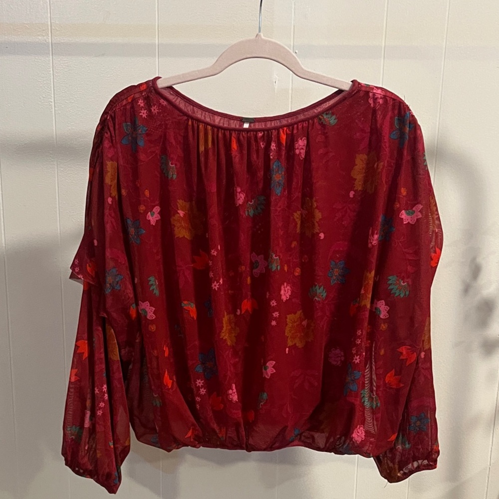 Free People Red Floral Blouse